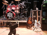 Mark's drumkit, Simon & Scott's guitars